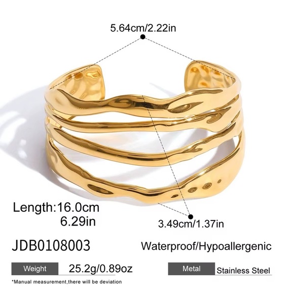 18K Gold Plated Modern Wave Open Cuff Bracelet | Waterproof & Hypoallergenic - Picture 6 of 7